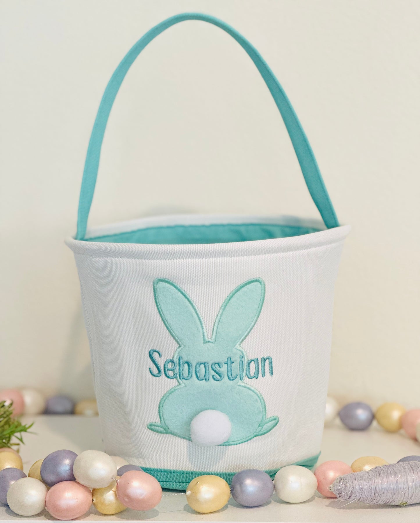 Personalized Bunny-Themed Embroidered Easter Bucket