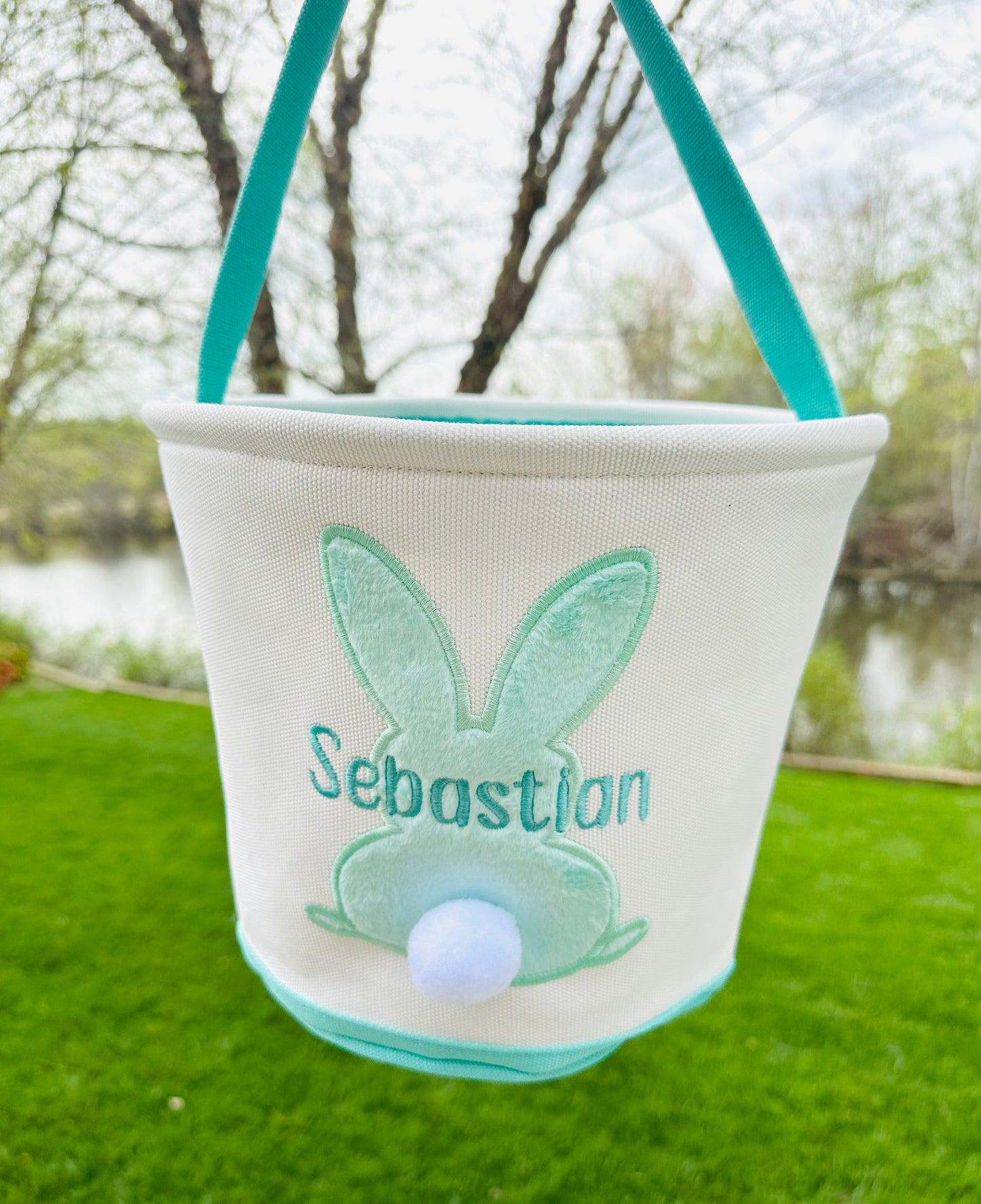 Personalized Bunny-Themed Embroidered Easter Bucket