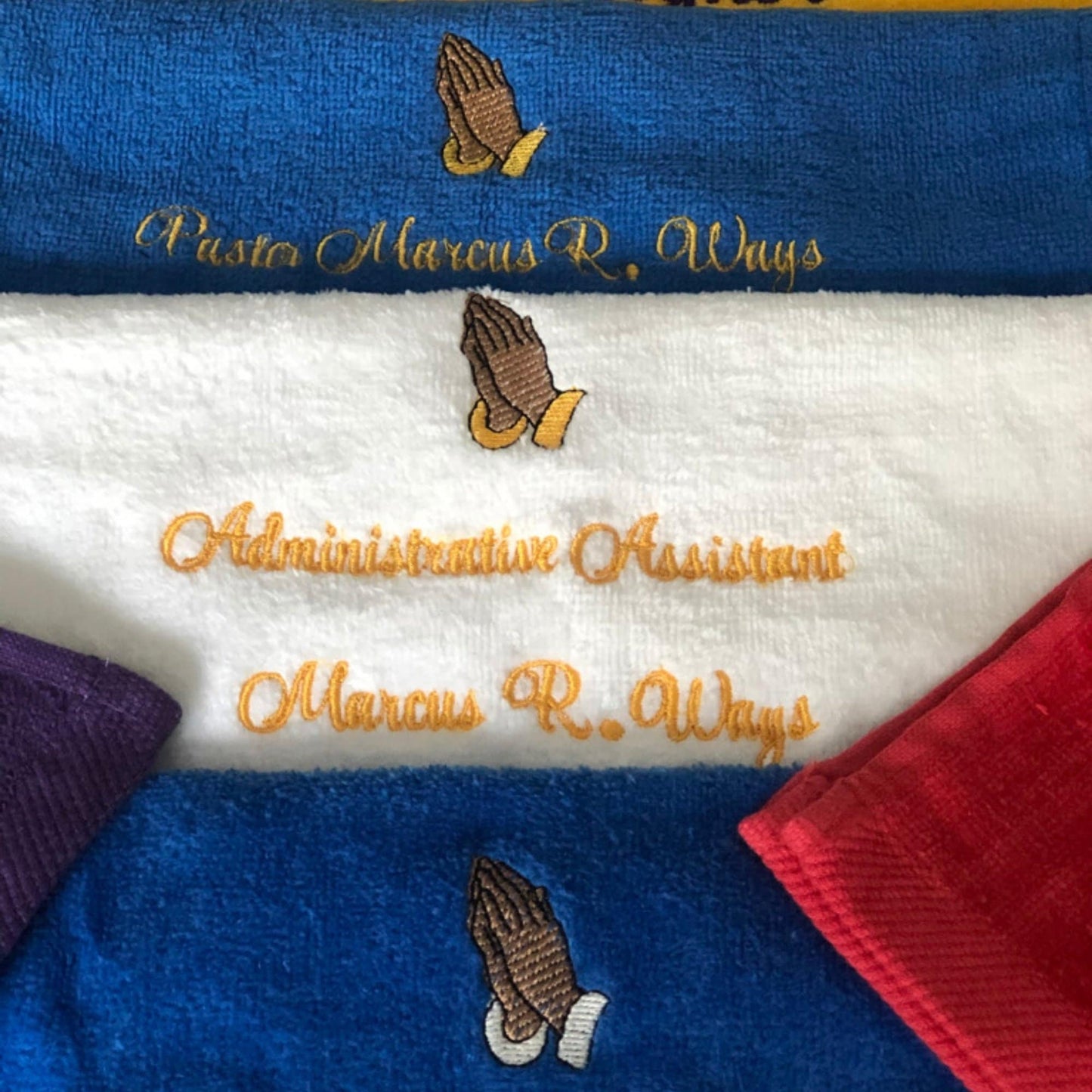 Personalized Embroidered Pastors Towels with Praying Hands, Clergy towels, Church towels, Deacon Towels, embroidered hand towels