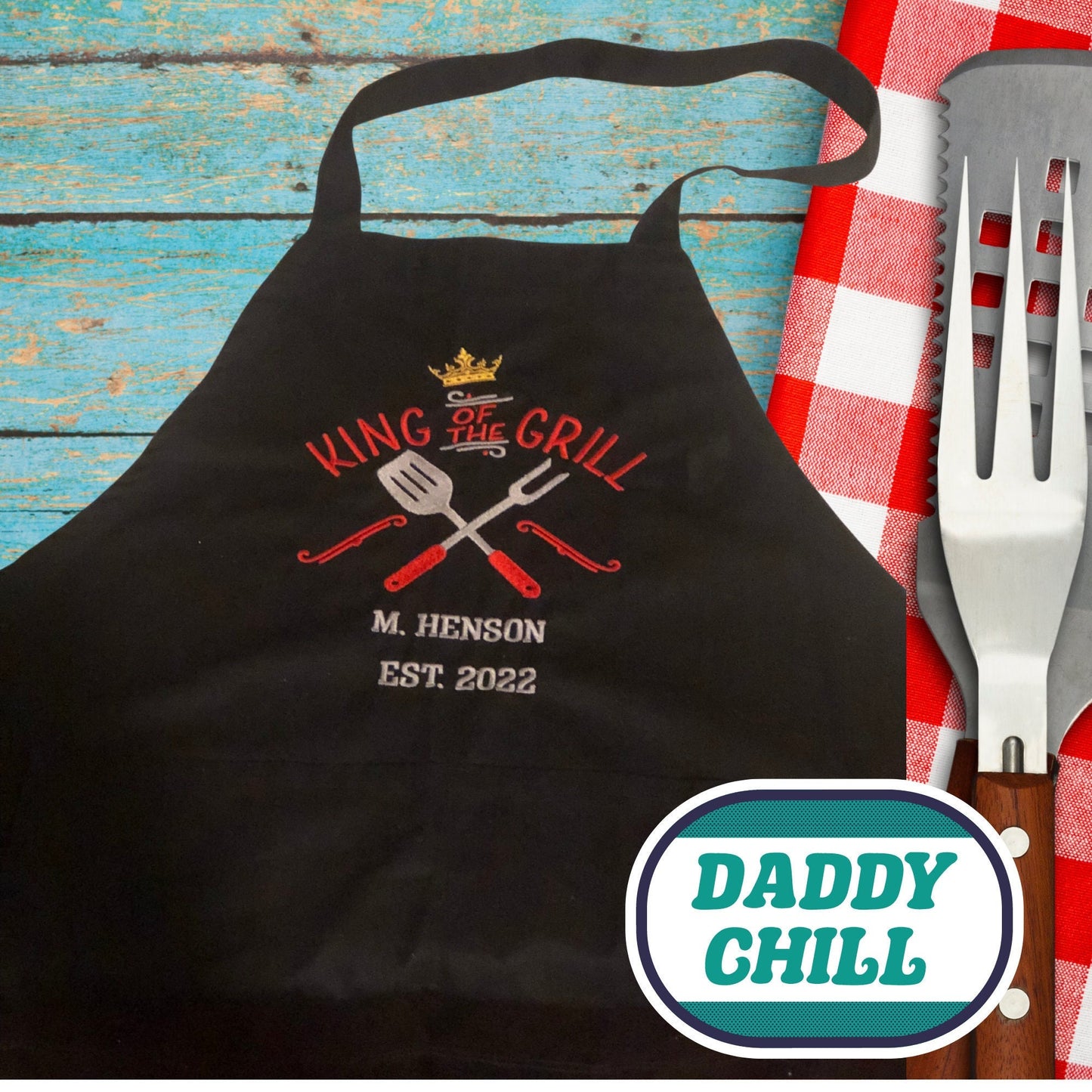 Personalized Apron with embroidery, Dad Gift, Grilling Apron for Fathers Day, Gift for Dad, BBQ Apron, Customized Apron with Pockets