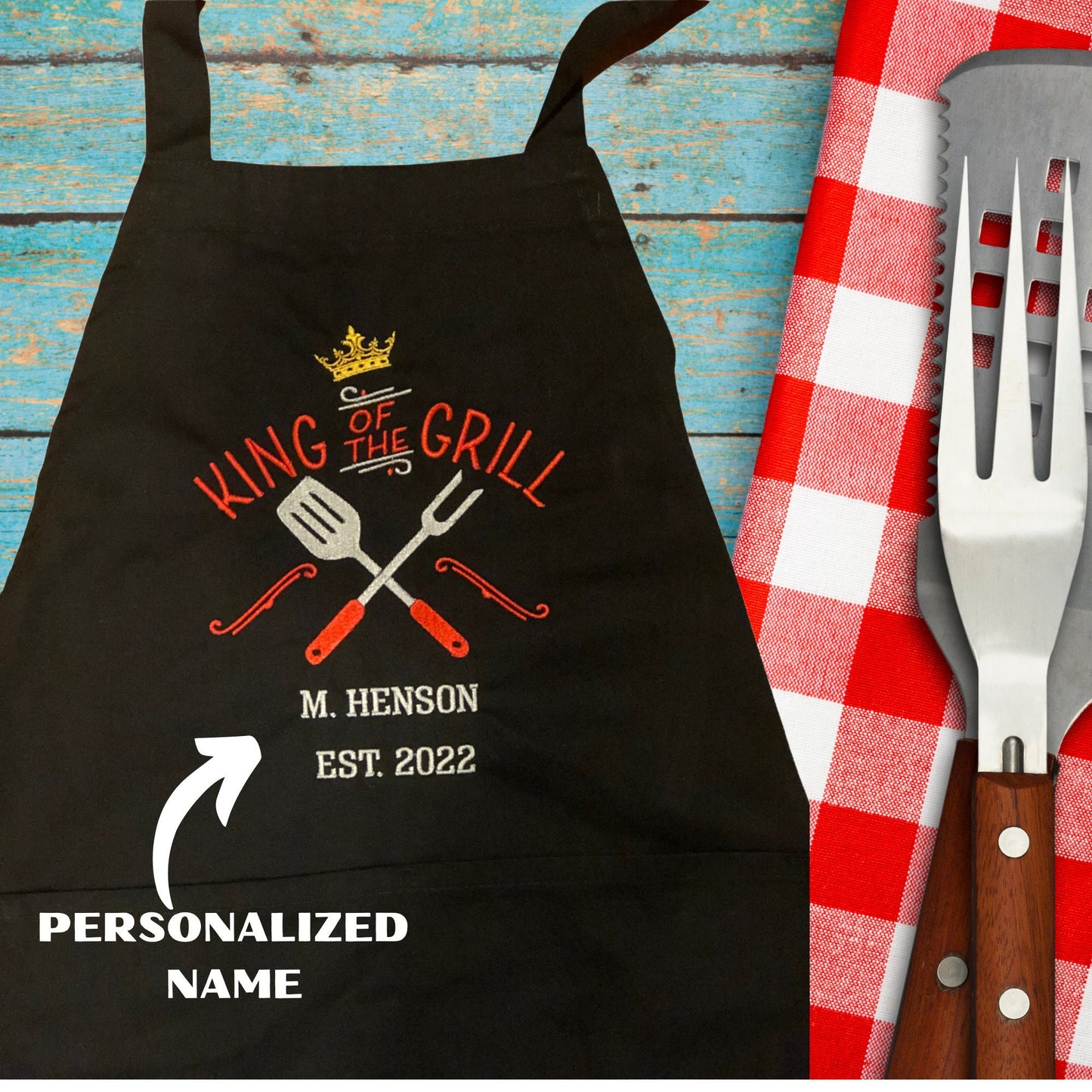 Personalized Apron with embroidery, Dad Gift, Grilling Apron for Fathers Day, Gift for Dad, BBQ Apron, Customized Apron with Pockets