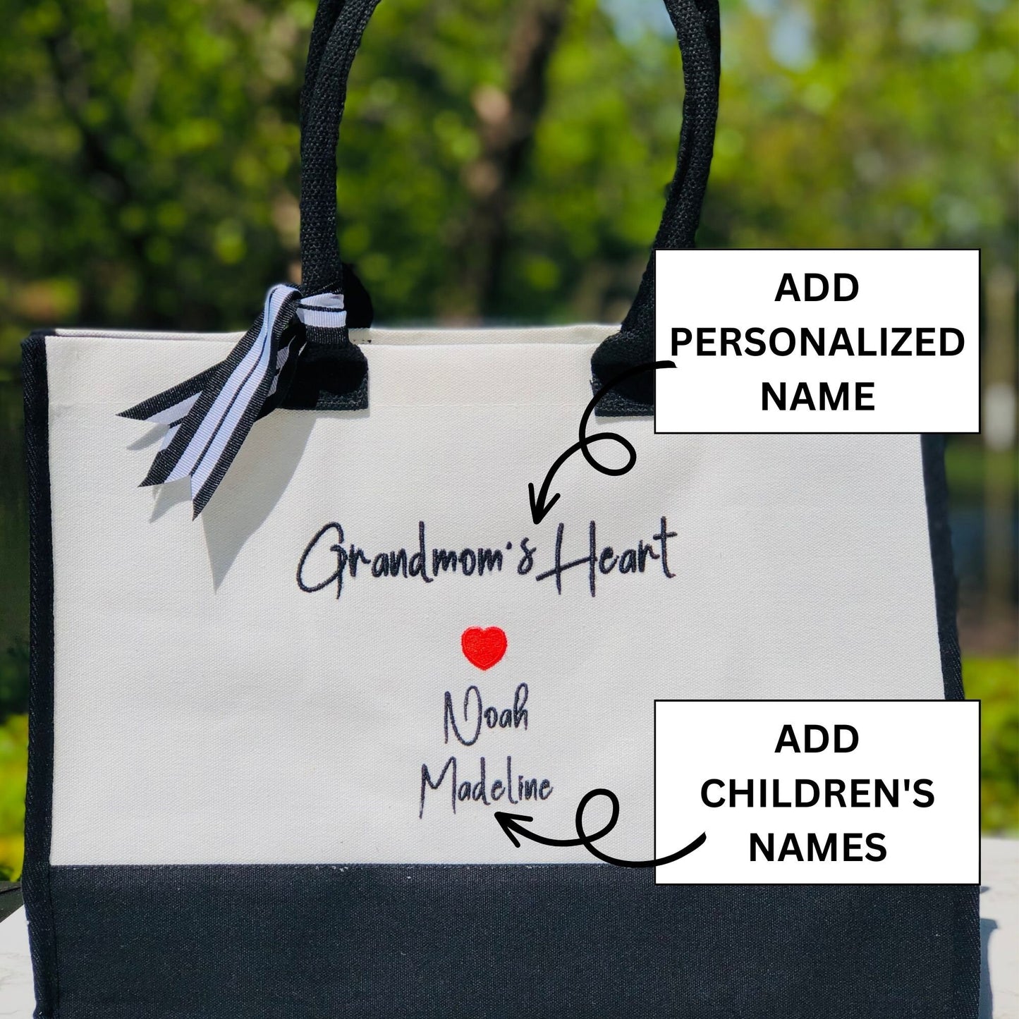 Personalized Embroidered Mama Canvas Tote Bag with Custom Children's Names makes an excellent Gift for Mom Grandma Sister on Mother's Day
