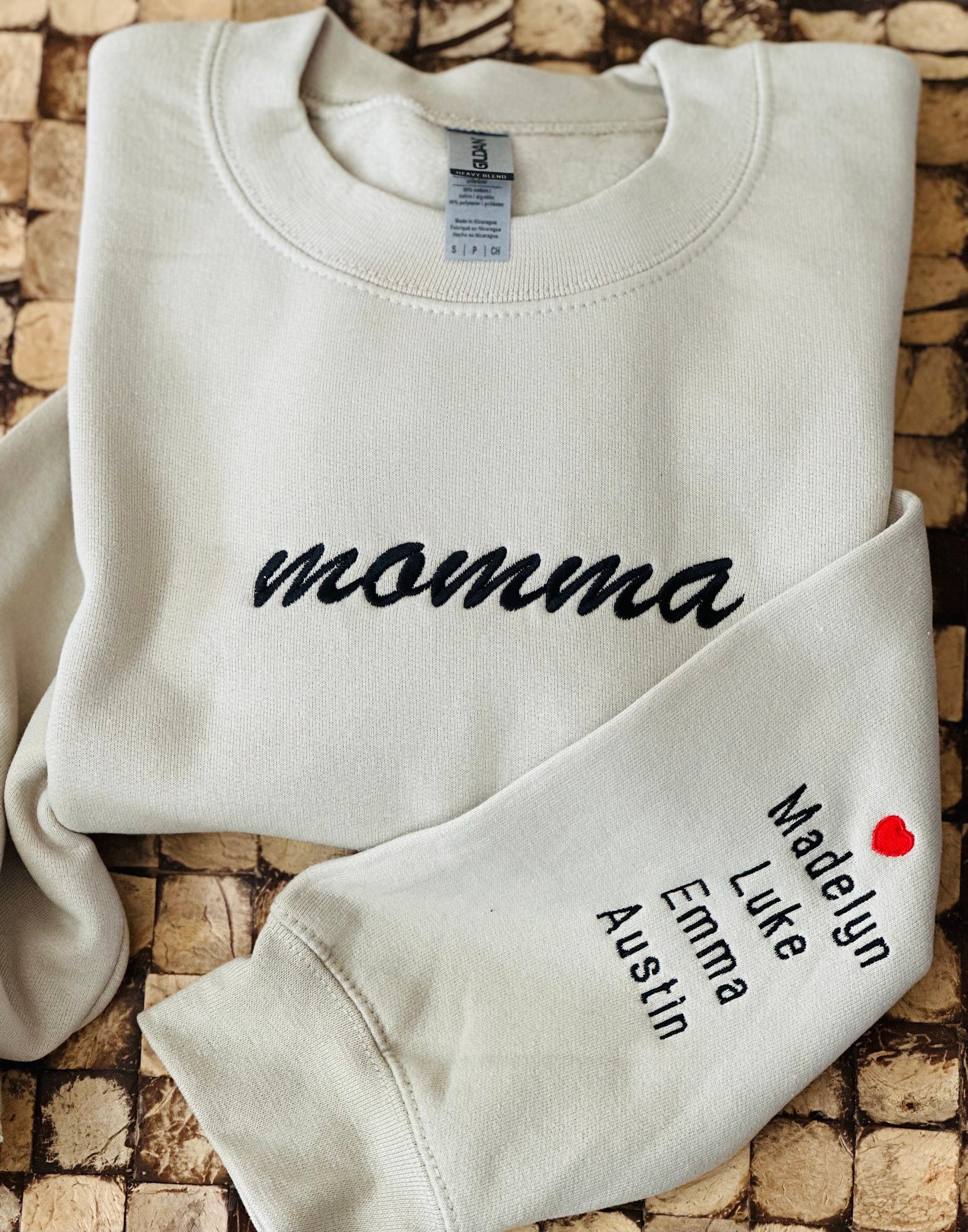 Momma Embroidered Sweatshirt Personalized with Custom Children's names on Sleeve, Momma Shirt, Momma Bear Shirt, Momma Gifts, Mama shirt