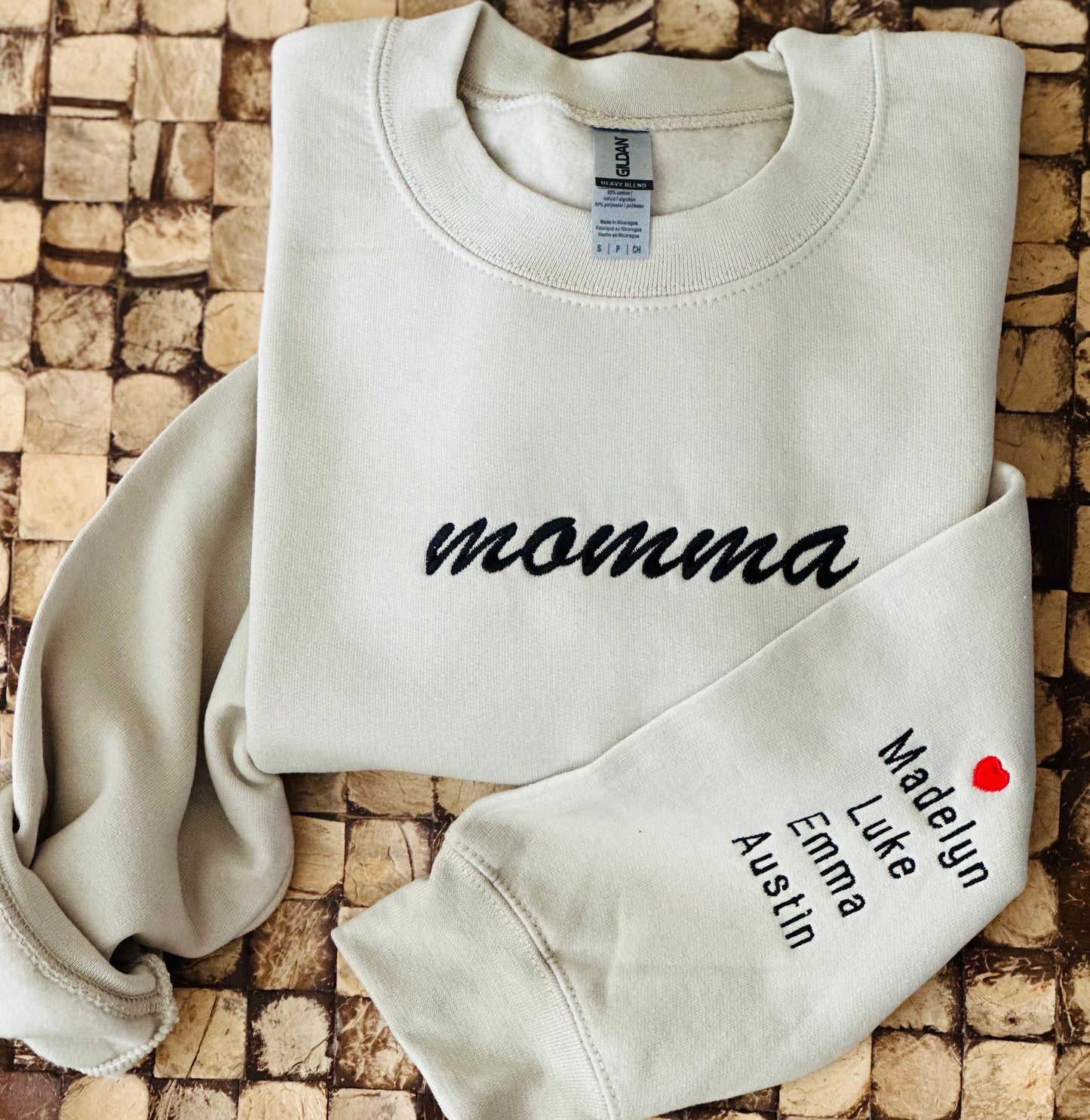 Momma Embroidered Sweatshirt Personalized with Custom Children's names on Sleeve, Momma Shirt, Momma Bear Shirt, Momma Gifts, Mama shirt