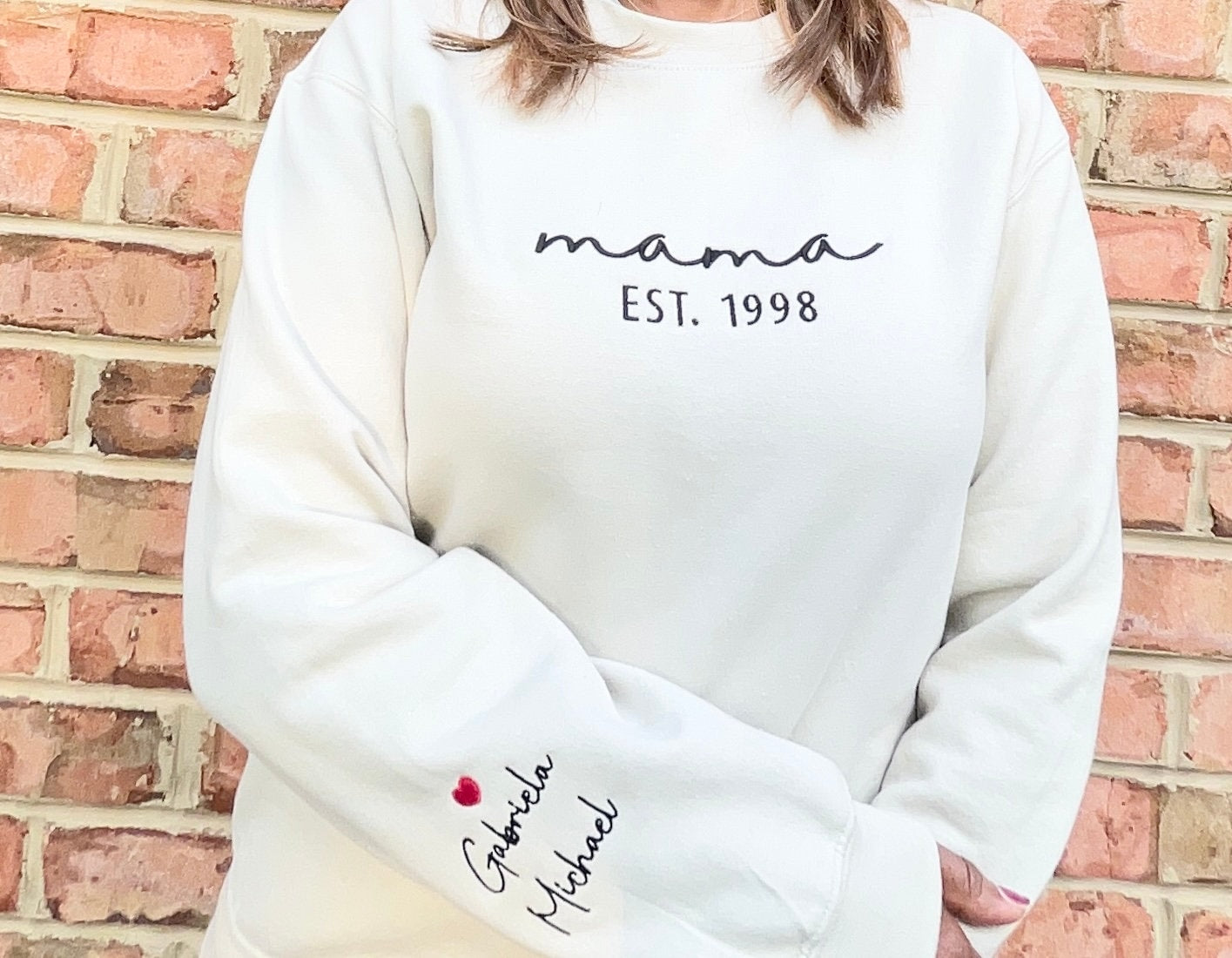 Custom Personalized Embroidered Sweatshirt with Names Gift for Mom on Mother's Day Gildan Crewneck
