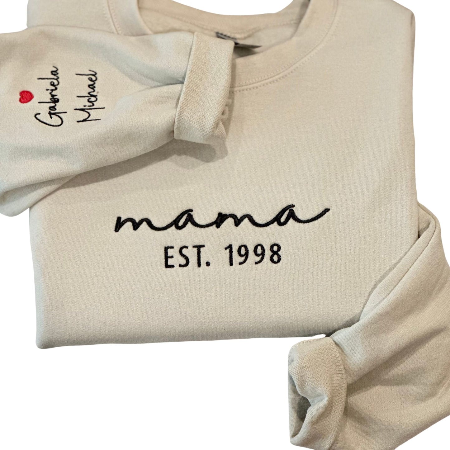 Mama Embroidered Sweatshirt, Custom Mama Shirt With Kids Names, Heart On Sleeve, Pregnancy Reveal Hoodie Gift For New Mom, Mother's Day Gift