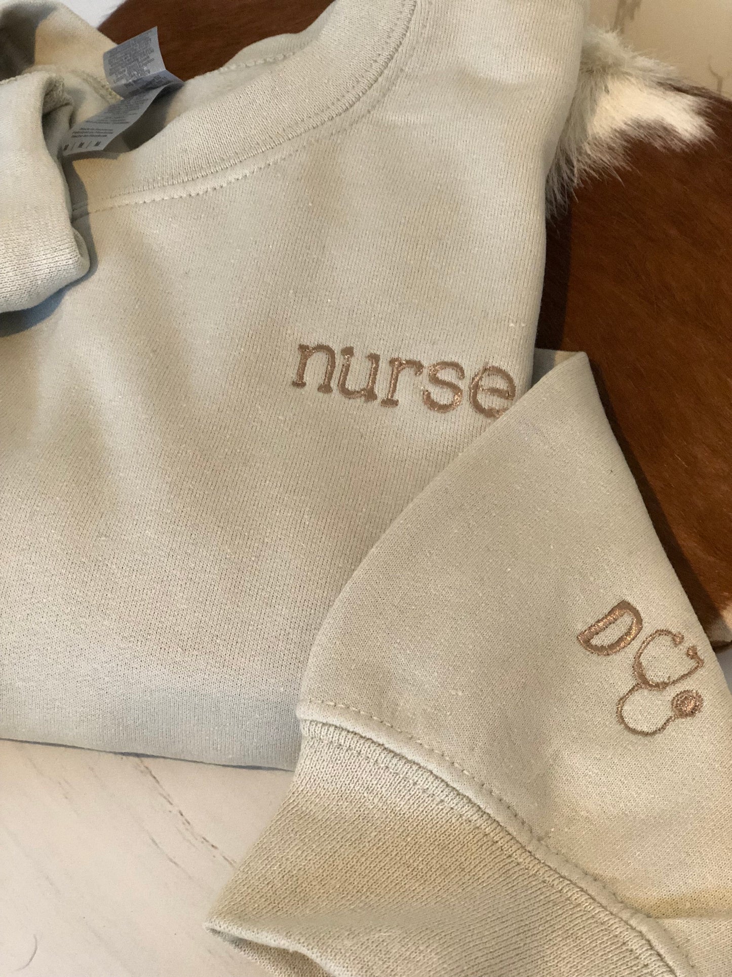 Embroidered Nurse Sweatshirt with Initials and Stethoscope