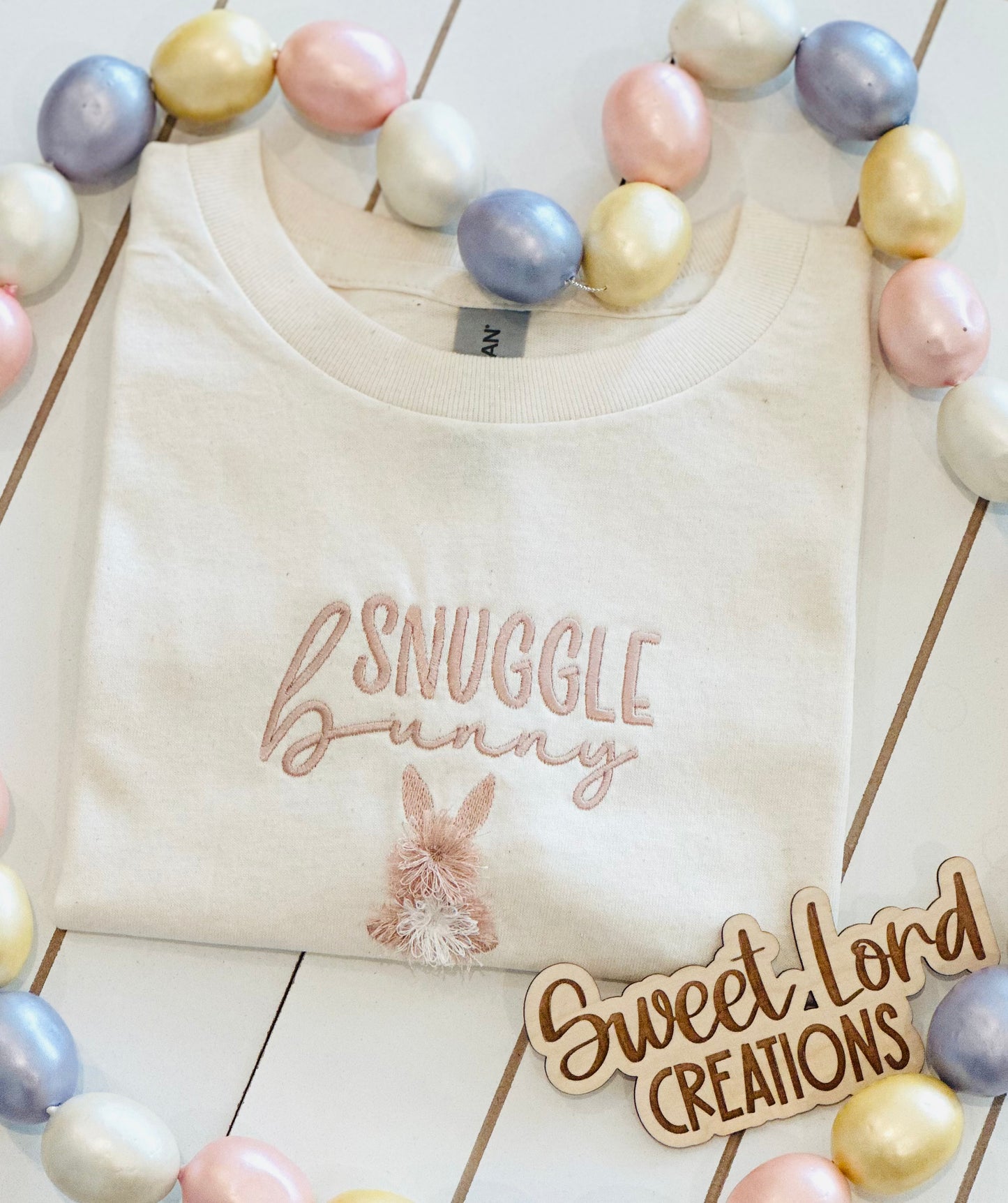 Snuggle Bunny Embroidered Kids T Shirt