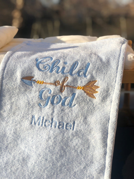 Burp Cloth Embroidered with Name makes an excellent gift for a baby shower for New Mom, Child of God, Handmade