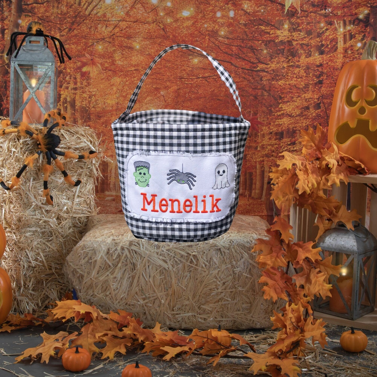 Personalized Halloween Embroidered Bucket Tote