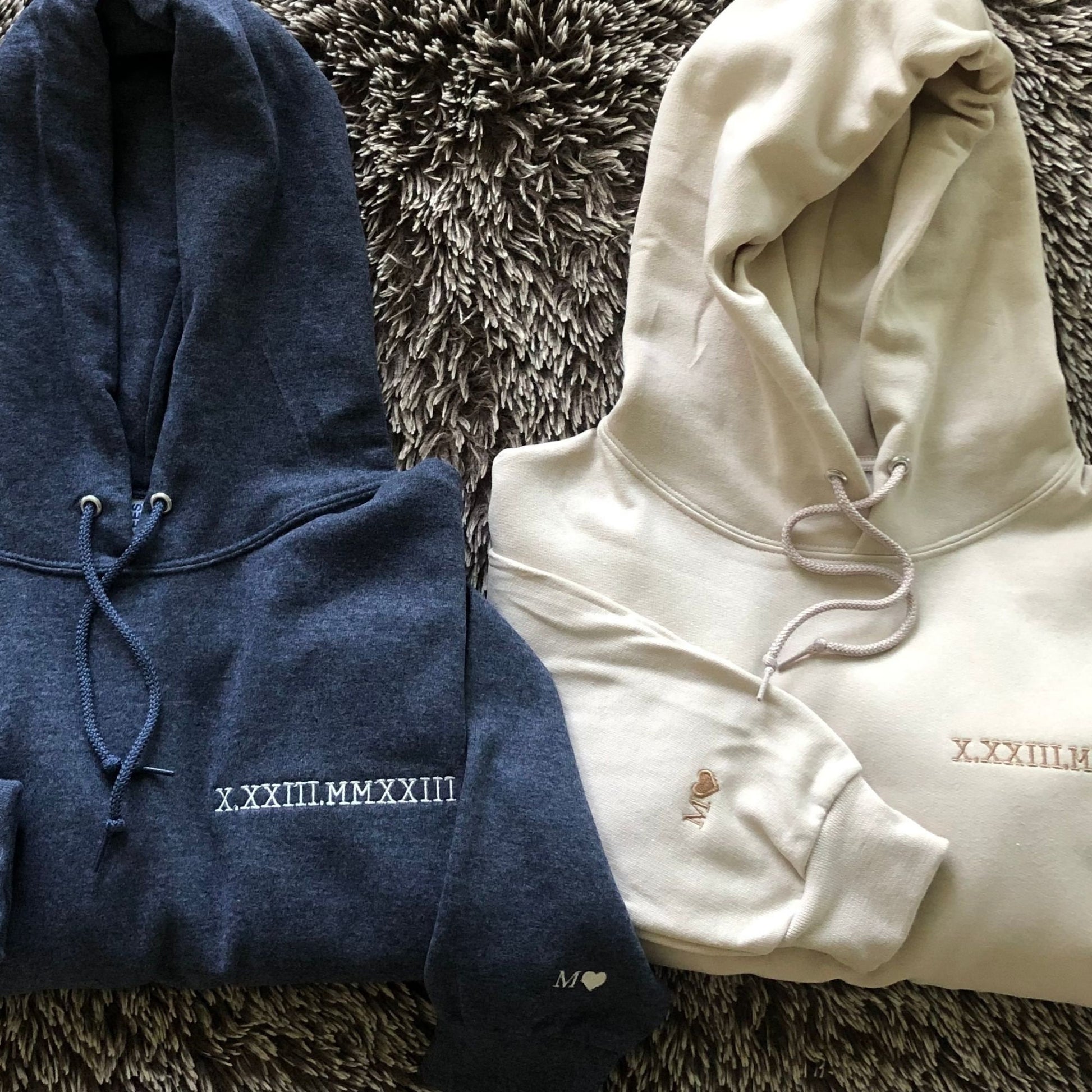 Custom Embroidered Roman Numeral Hoodie Personalized with Date and Initials on Sleeve makes an excellent gift for Mom on Mother's Day