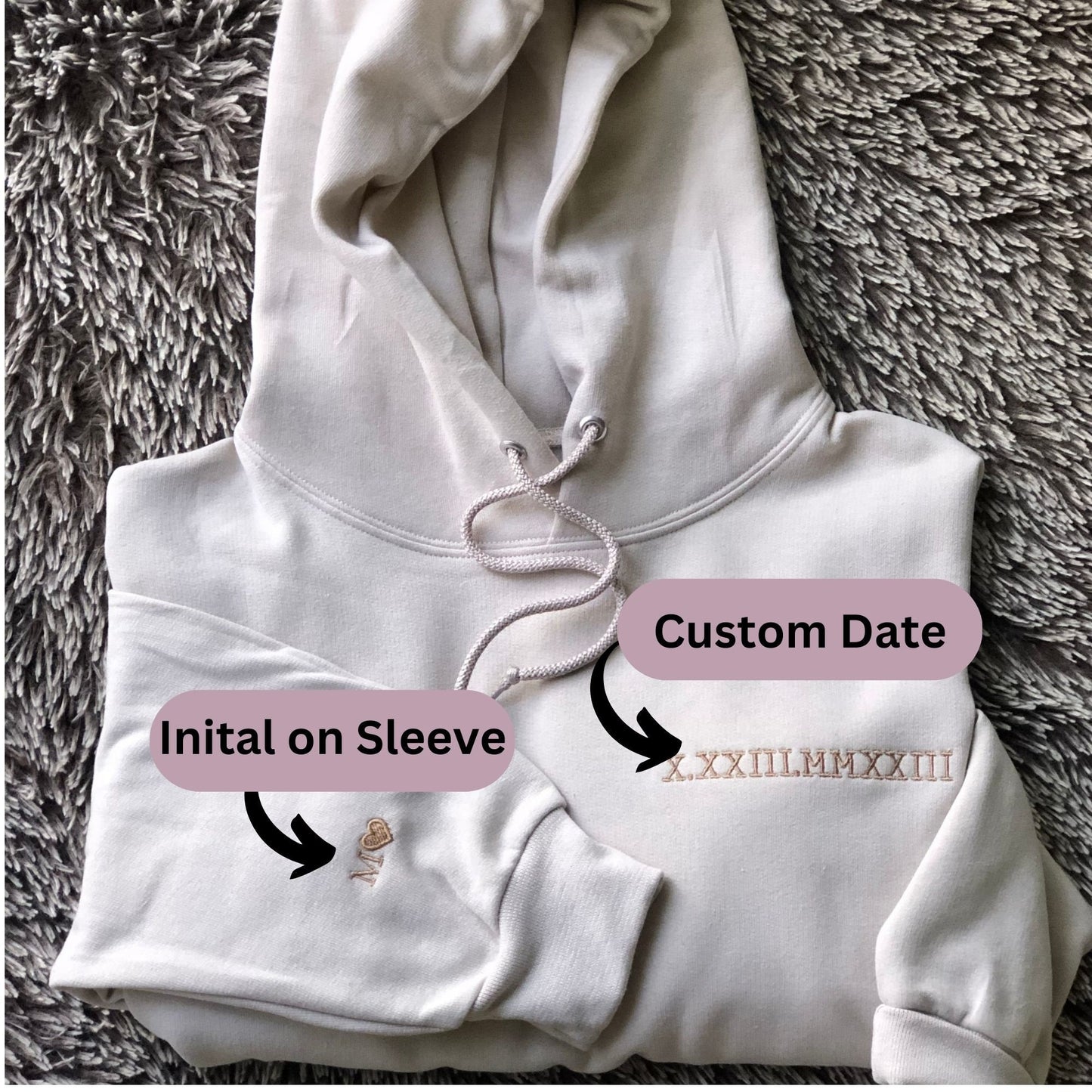 Custom Embroidered Roman Numeral Hoodie Personalized with Date and Initials on Sleeve makes an excellent gift for Mom on Mother's Day