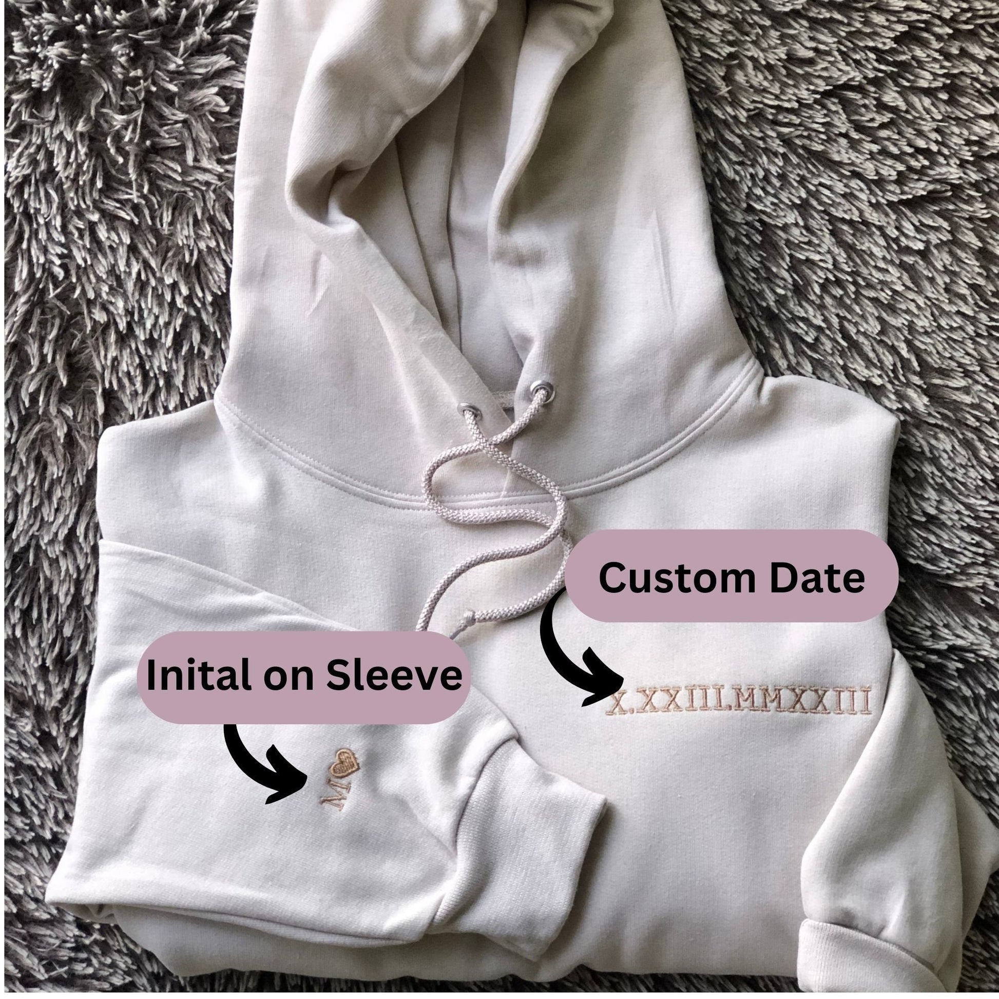 Custom Embroidered Roman Numeral Hoodie Personalized with Date and Initials on Sleeve makes an excellent gift for Mom on Mother's Day
