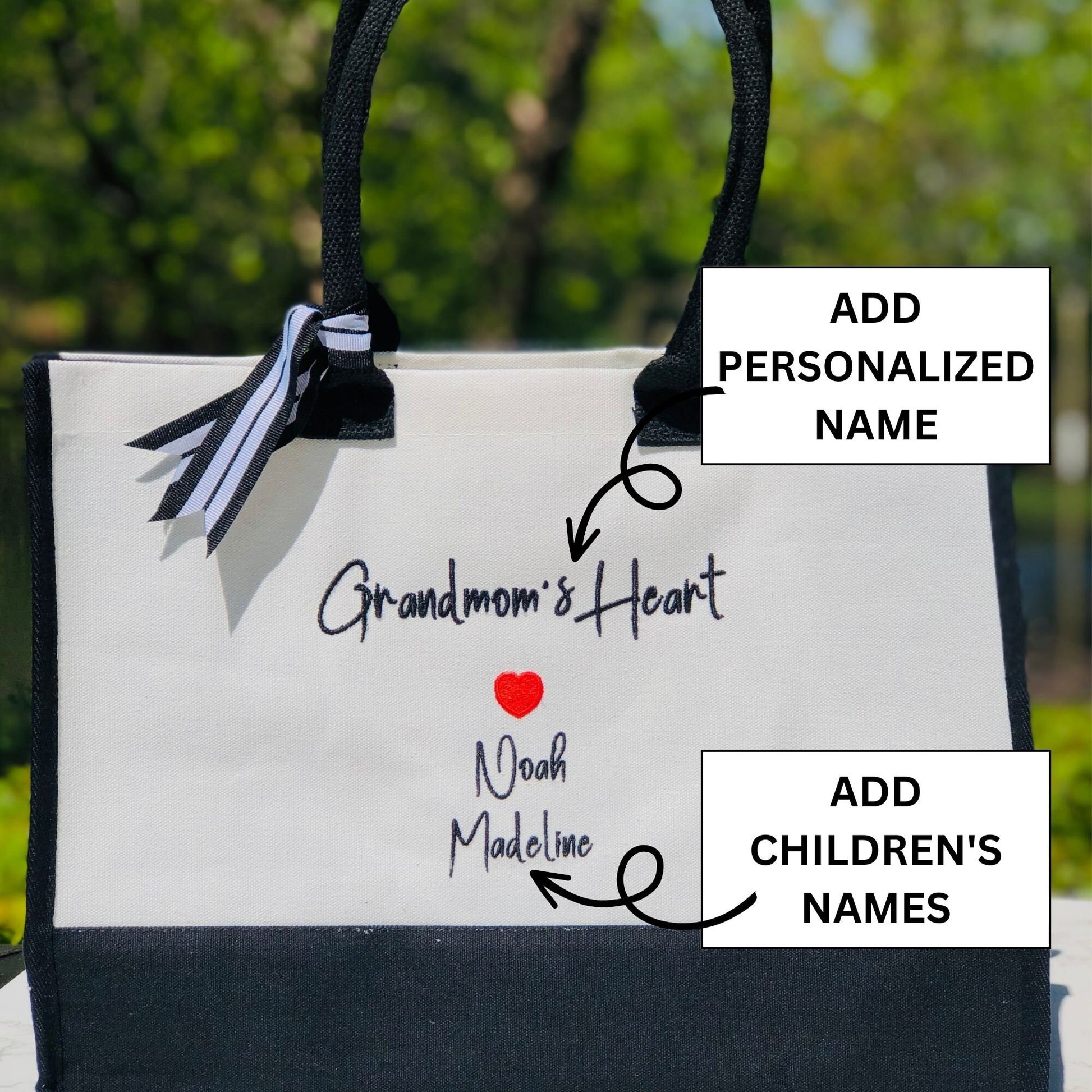 Personalized Embroidered Mama Canvas Tote Bag with Custom Children's Names makes an excellent Gift for Mom Grandma Sister on Mother's Day