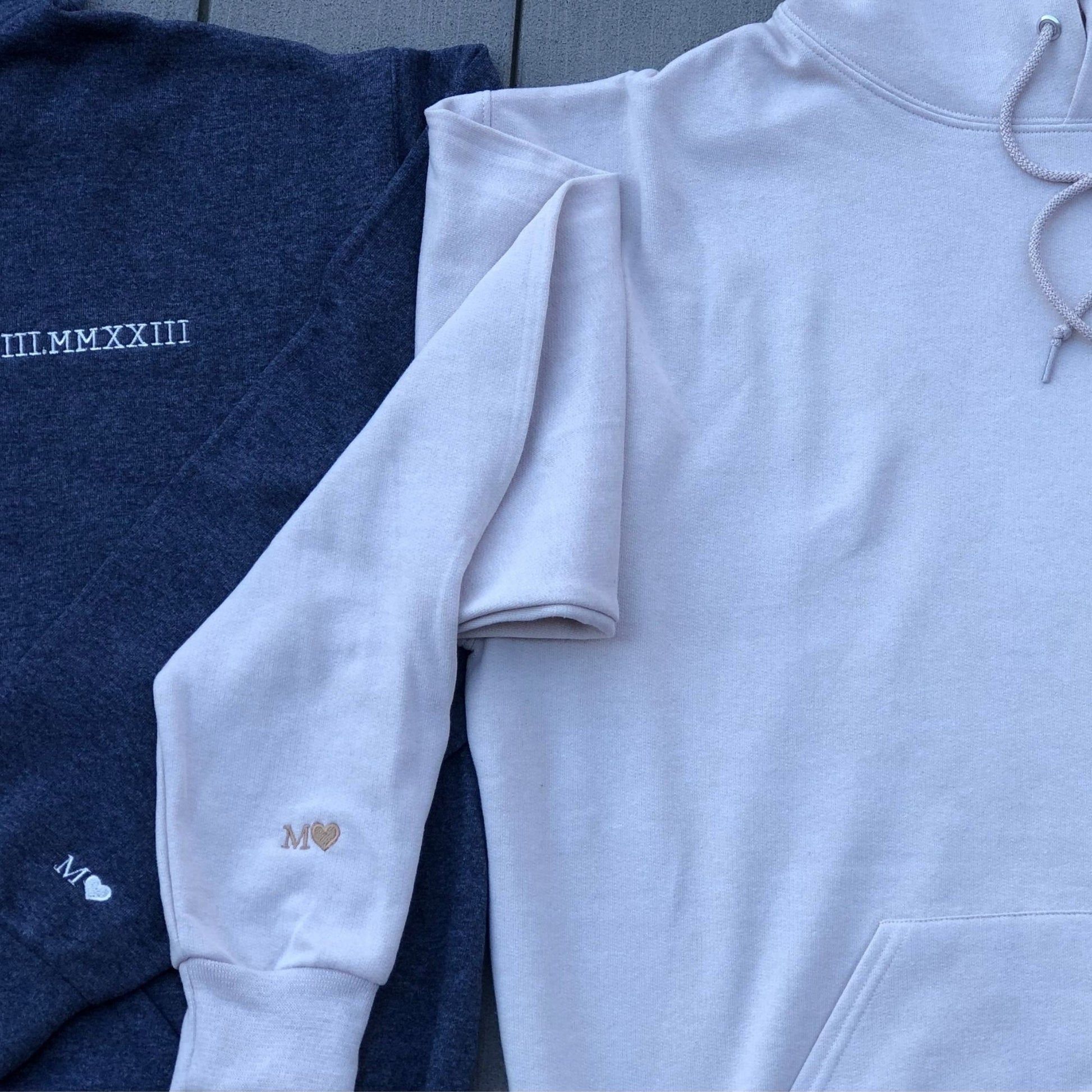 Custom Embroidered Roman Numeral Hoodie Personalized with Date and Initials on Sleeve makes an excellent gift for Mom on Mother's Day