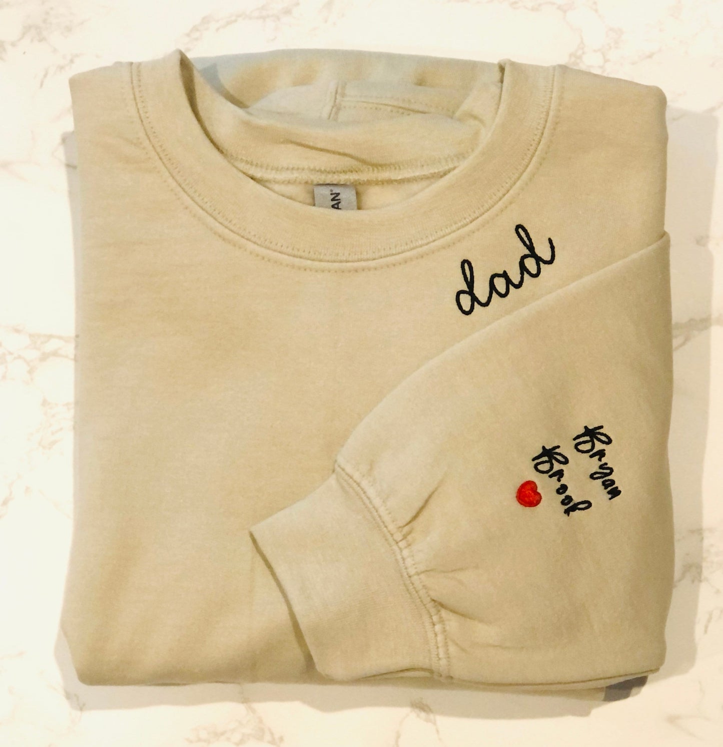 Personalized Embroidered Neck Dad Sweatshirt with Children's names on Sleeve makes an excellent Gift for Dad on Father's Day