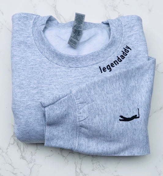 Personalized Embroidered Neck Legendaddy Sweatshirt with Golf Sleeve makes an excellent Gift for Dad on Father's Day