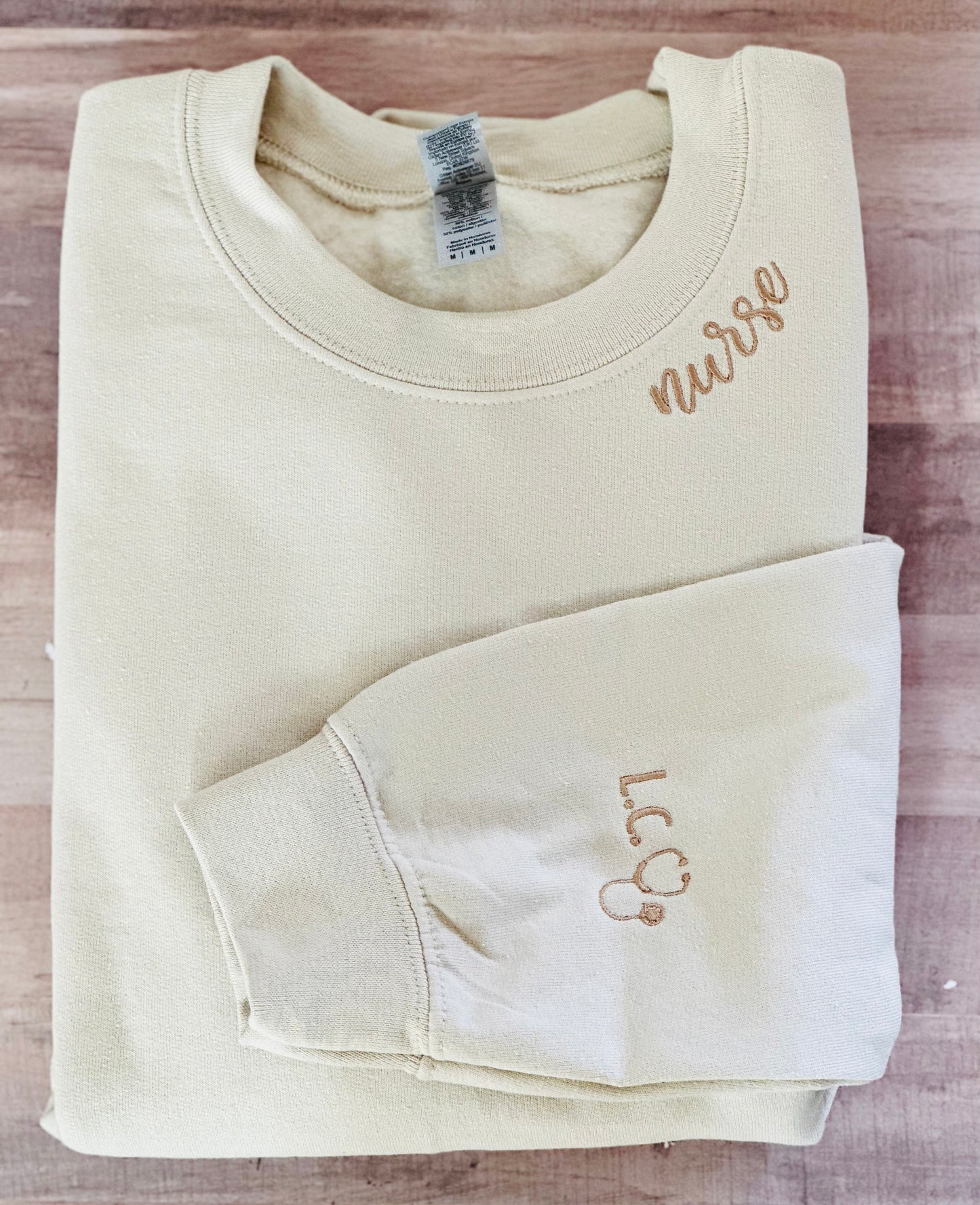 Embroidered Nurse on Collar Sweatshirt with Initials and Stethoscope