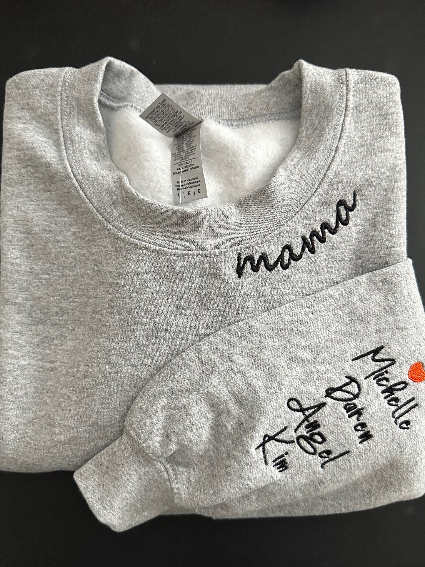 Personalized Embroidered Neck Mama Sweatshirt with Kids names on Sleeve | Gift for Mom Grandma | Custom Crewneck