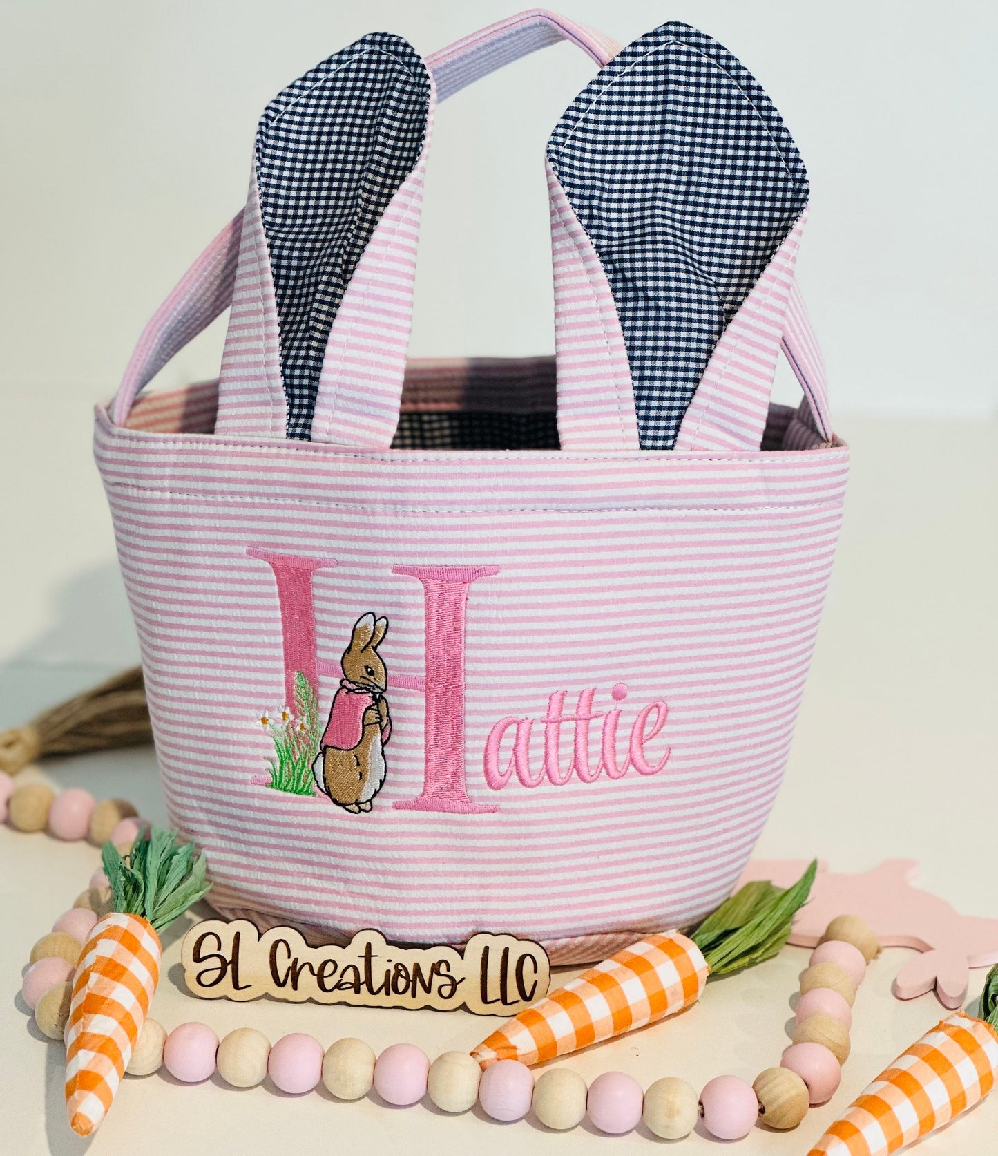 Personalized Embroidered Easter Pink Basket