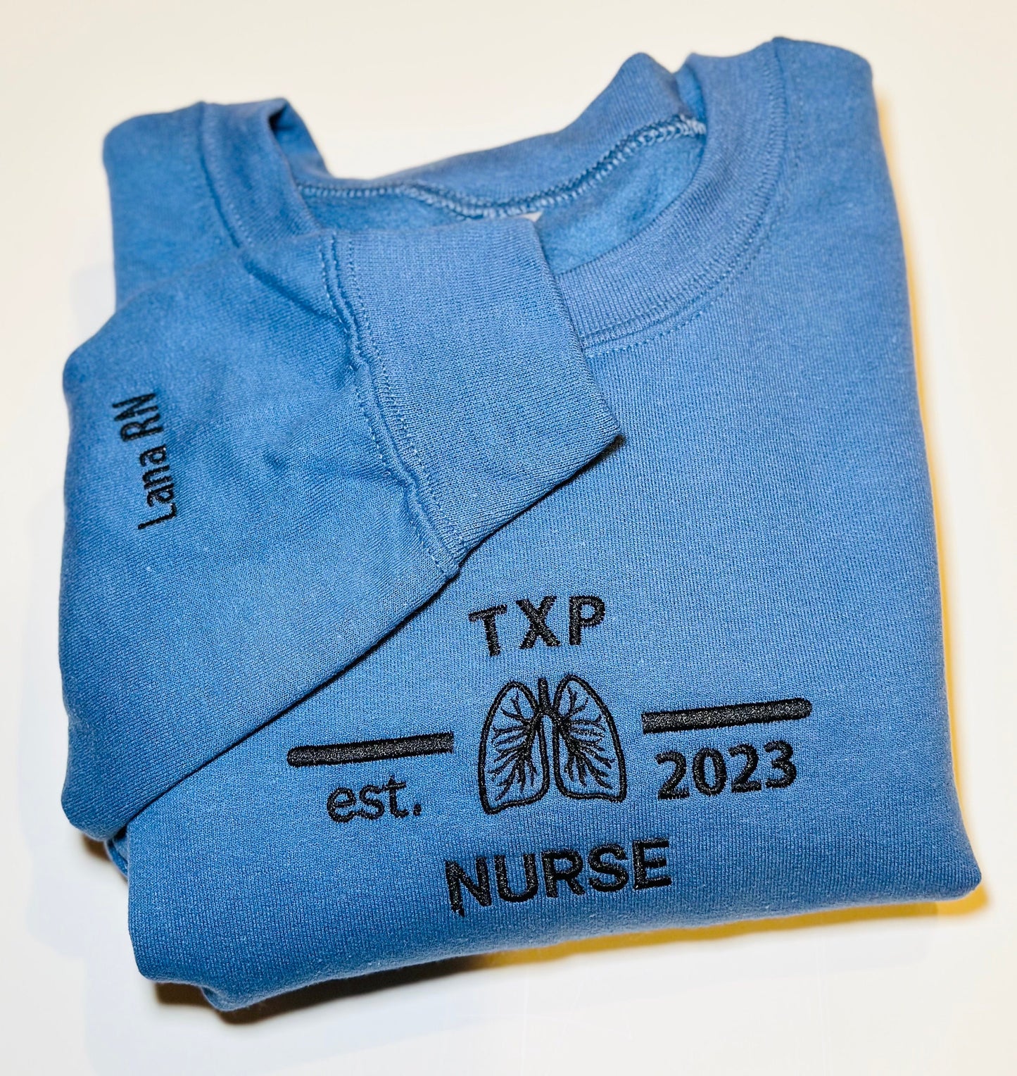 Personalized Embroidered Nurse Sweatshirt customized sleeve, Gift for Nurses Appreciation, RN Work Apparel, NICU, ER, Pediatric, L&D