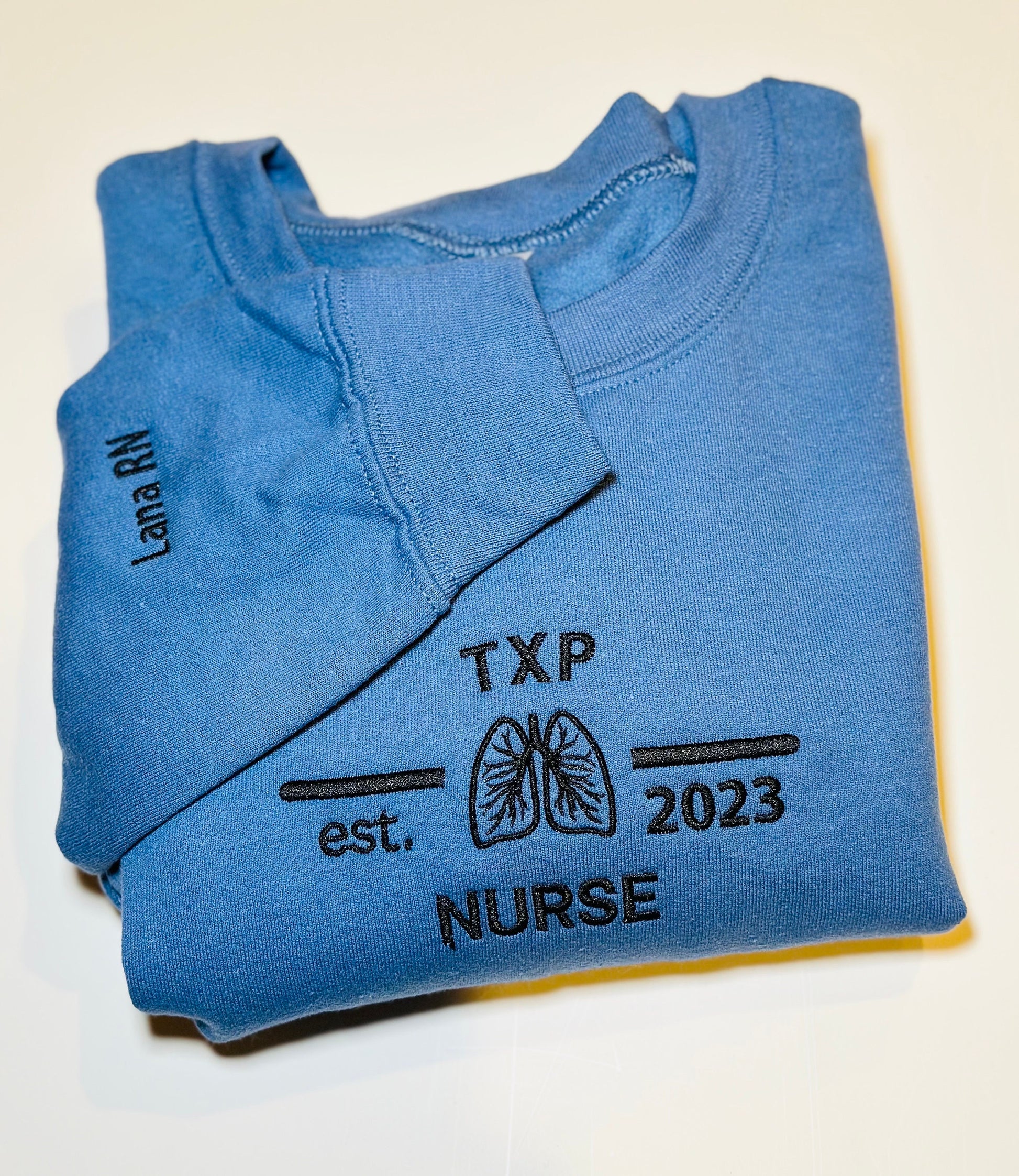 Personalized Embroidered Nurse Sweatshirt customized sleeve, Gift for Nurses Appreciation, RN Work Apparel, NICU, ER, Pediatric, L&D
