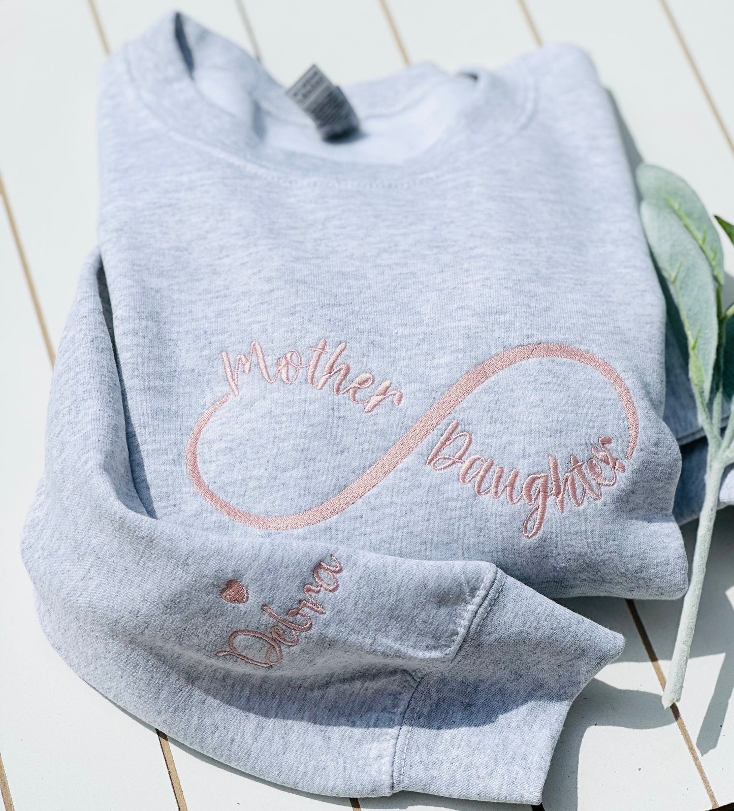 Custom Mother Daughter Sweatshirt With Name on Sleeve, Personalized Mom Sweatshirt, Embroidered Momma Crewneck, Gift for Her Mothers Day