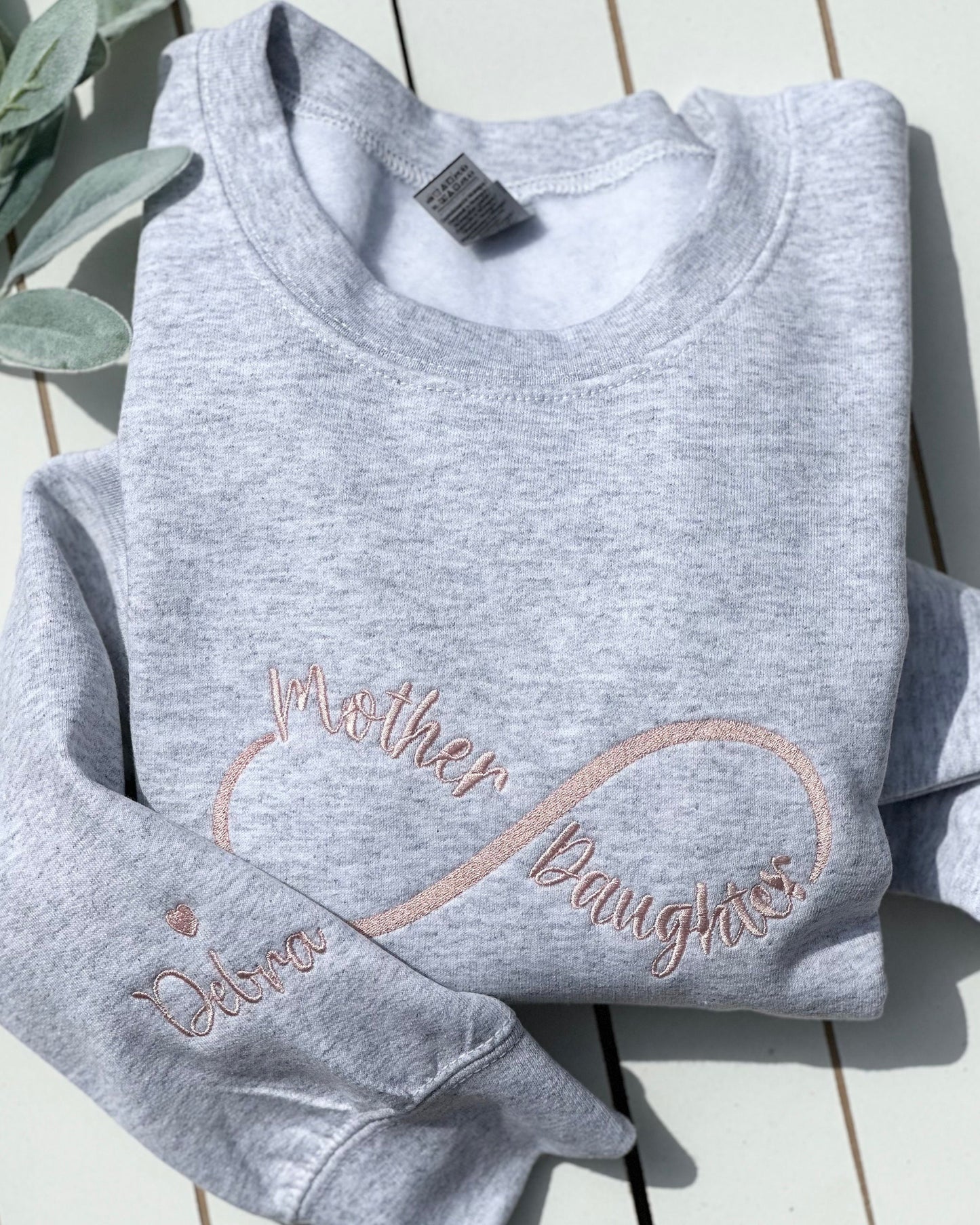 Custom Mother Daughter Sweatshirt With Name on Sleeve, Personalized Mom Sweatshirt, Embroidered Momma Crewneck, Gift for Her Mothers Day