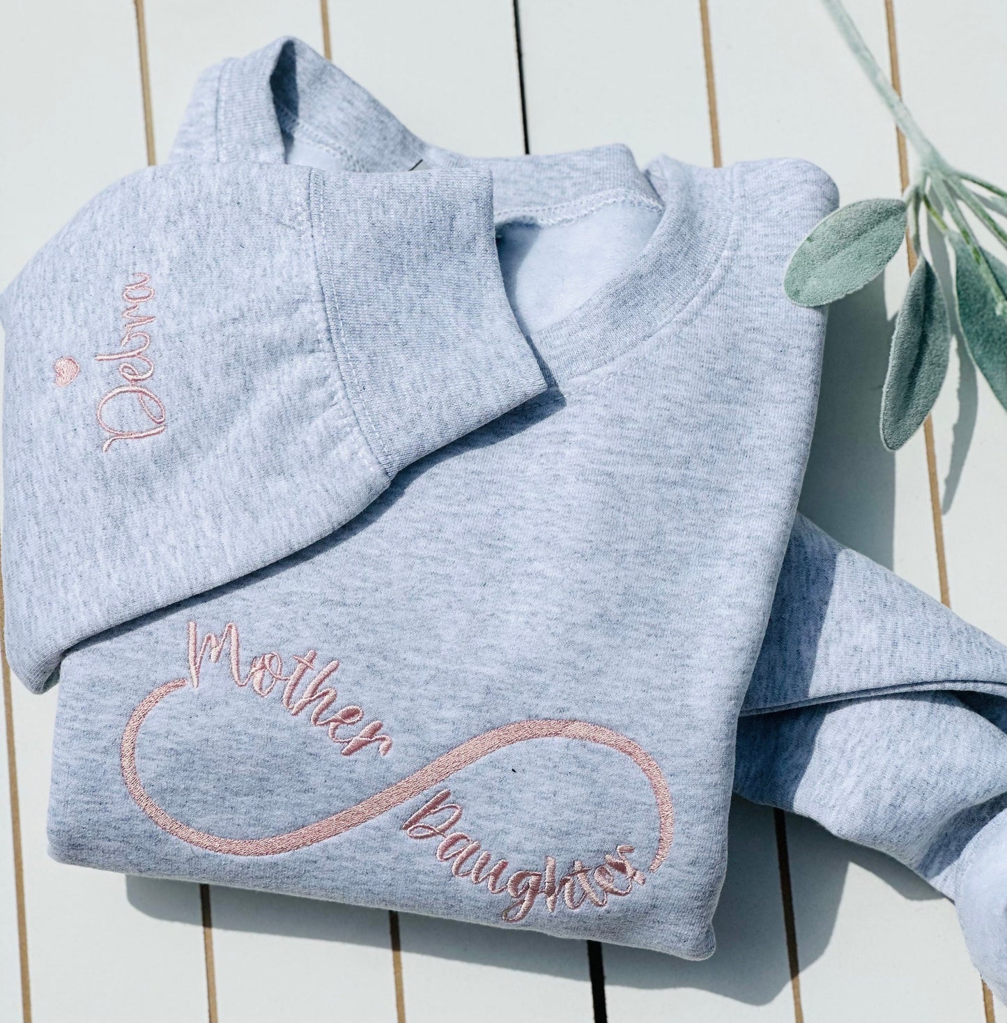 Custom Mother Daughter Sweatshirt With Name on Sleeve, Personalized Mom Sweatshirt, Embroidered Momma Crewneck, Gift for Her Mothers Day