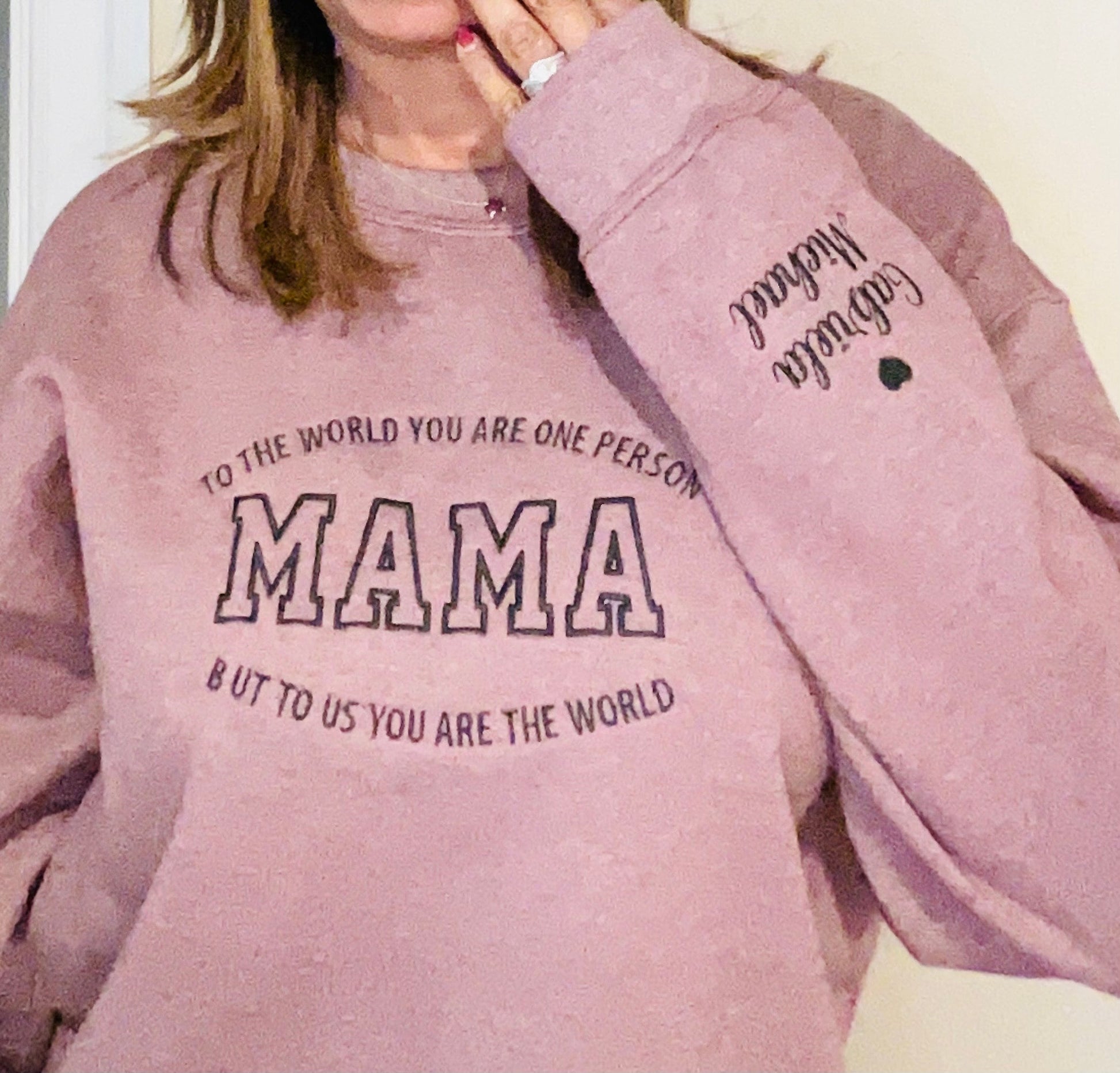 Mama Embroidered Sweatshirt, Custom Mama Shirt With Kids Names, Heart On Sleeve, Pregnancy Reveal Hoodie Gift For New Mom, Mother's Day Gift