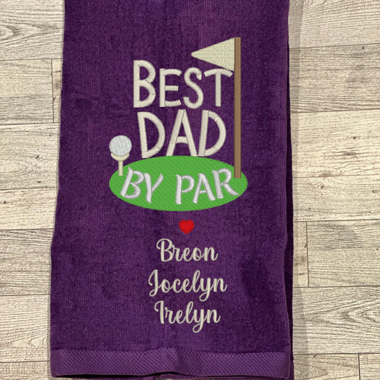 Best Dad By Par Embroidered Personalized Golf Towel with Children's Names, Monogrammed Golf Towel, Golf Gift for Dad Grandpa on Father's Day