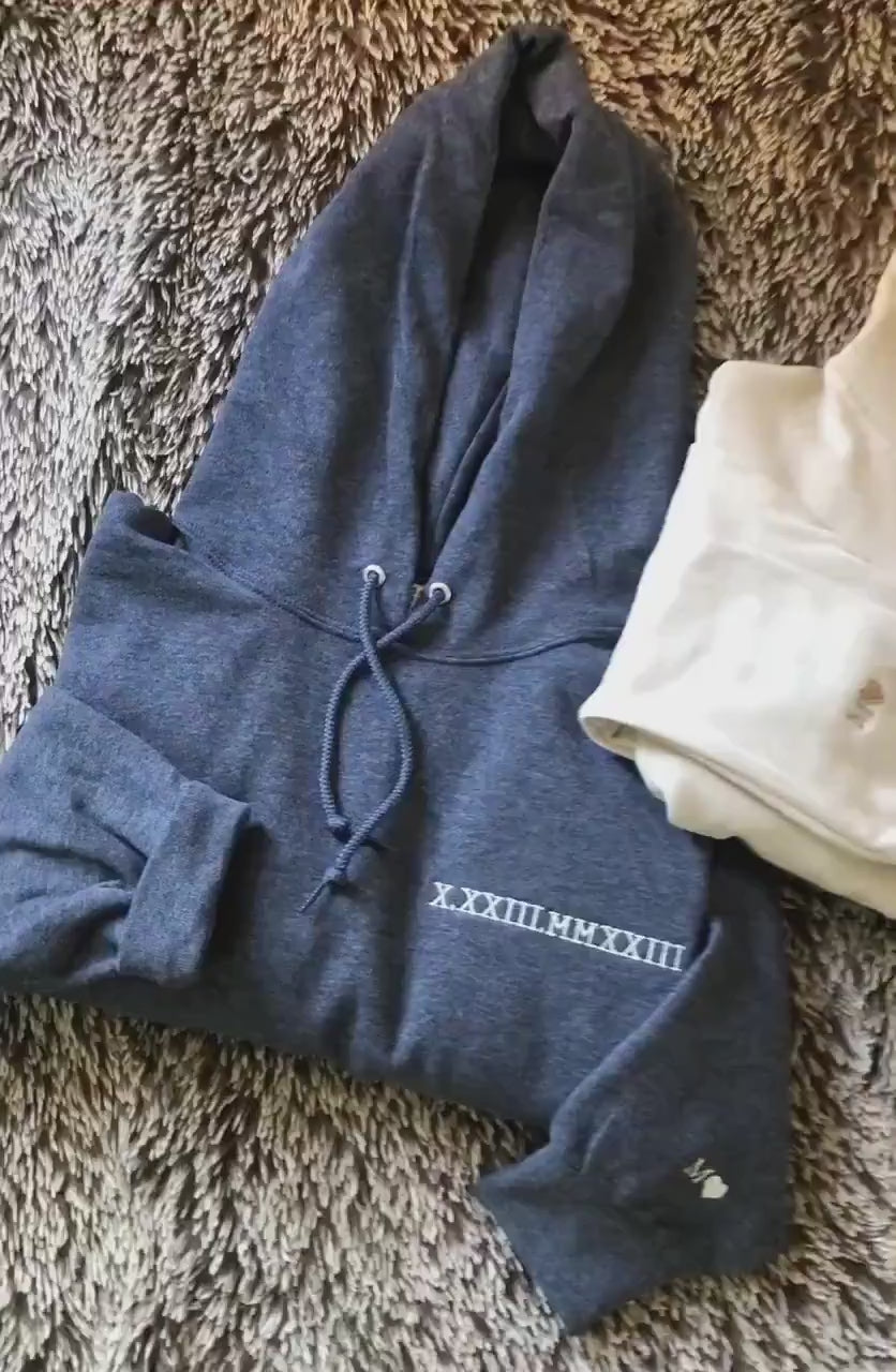 Custom Embroidered Roman Numeral Hoodie Personalized with Date and Initials on Sleeve makes an excellent gift for Mom on Mother's Day