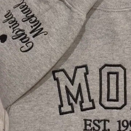 Mama Embroidered Sweatshirt, Custom Mama Shirt With Kids Names, Heart On Sleeve, Pregnancy Reveal Hoodie Gift For New Mom, Mother's Day Gift