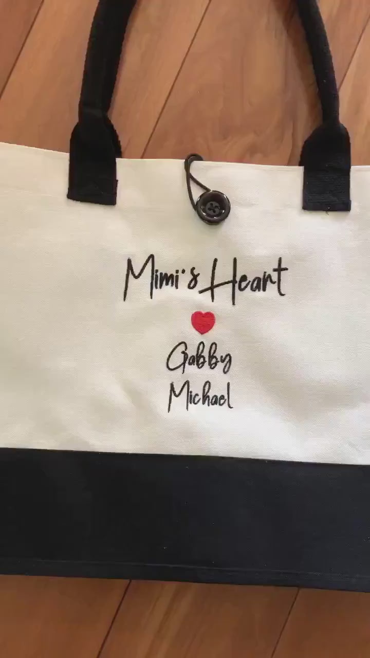 Personalized Embroidered Mama Canvas Tote Bag with Custom Children's Names makes an excellent Gift for Mom Grandma Sister on Mother's Day