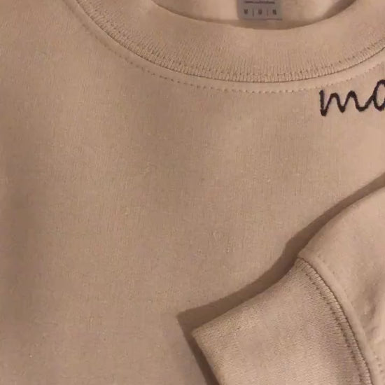 Personalized Embroidered Neck Mama Sweatshirt with Children's names on Sleeve makes an excellent Gift for Mom on Mother's Day