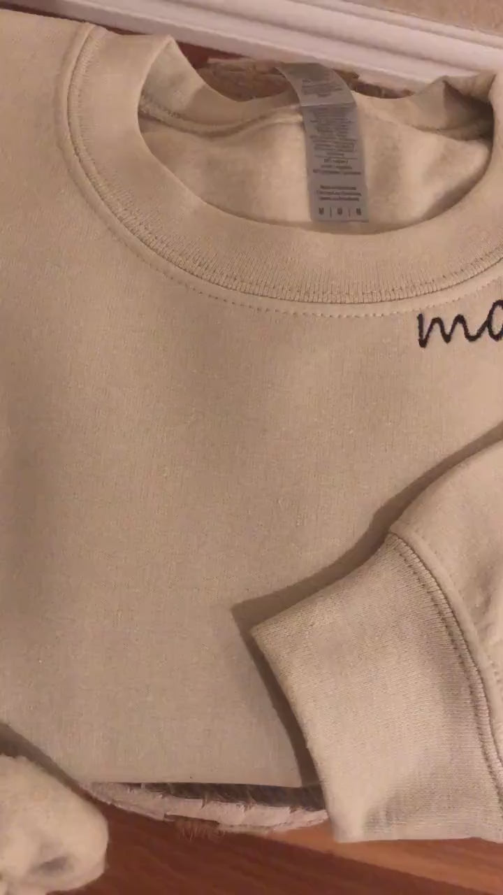 Personalized Embroidered Neck Mama Sweatshirt with Kids names on Sleeve | Gift for Mom Grandma | Custom Crewneck