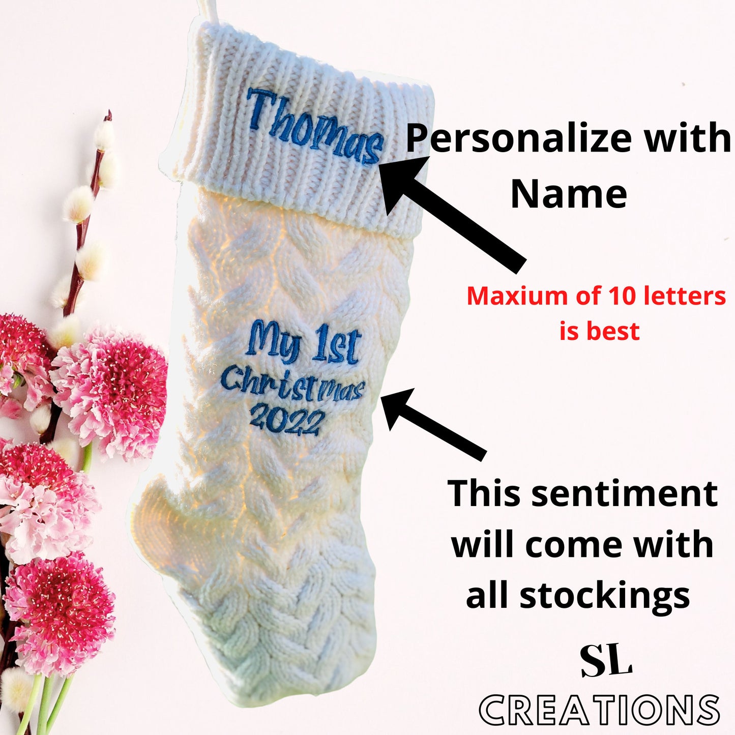 My First Christmas Stocking 2024 Embroidered with Name