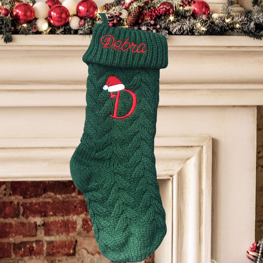 Cable Knit Christmas Stocking Embroidered with Name
