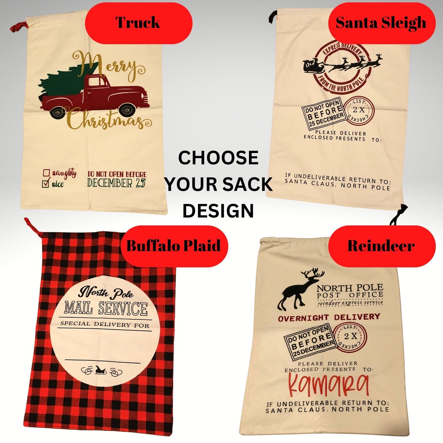 Embroidered Reindeer Santa Sack Personalized with Name