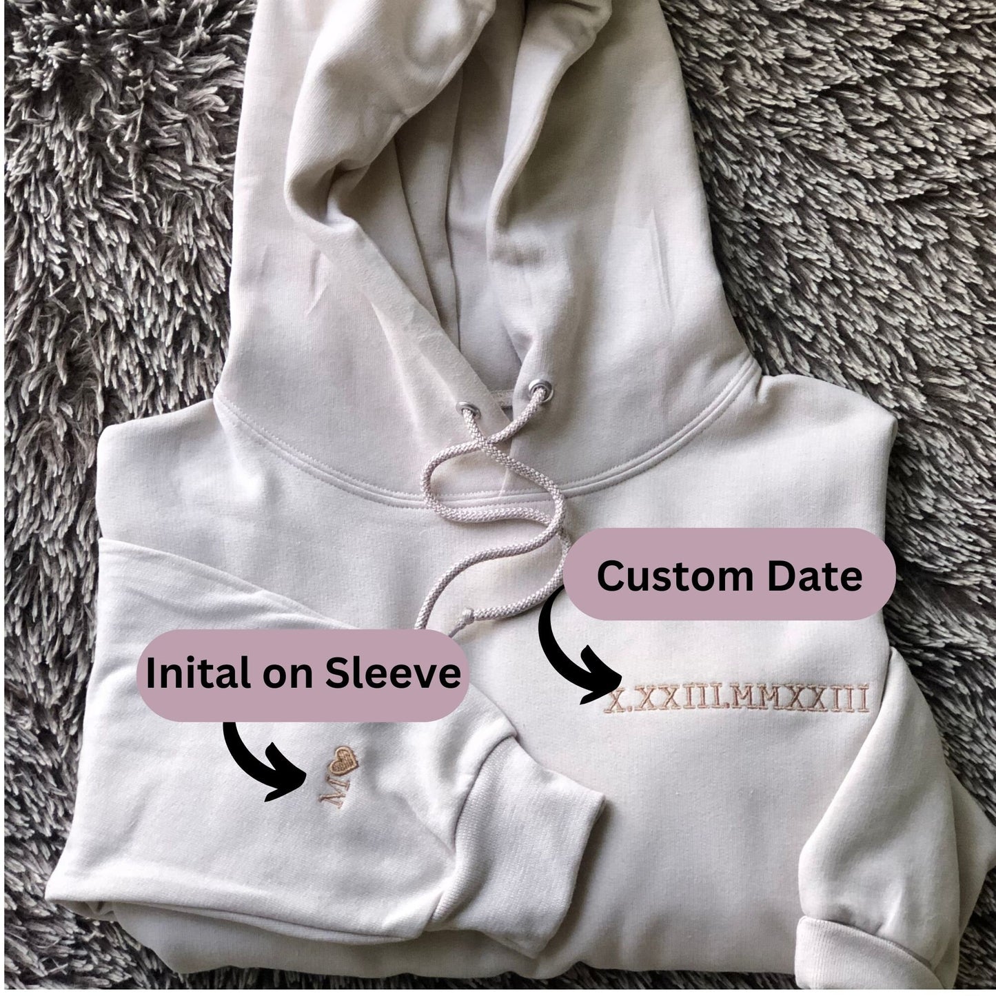Embroidered Roman Numeral Hoodie with Sleeve Initials