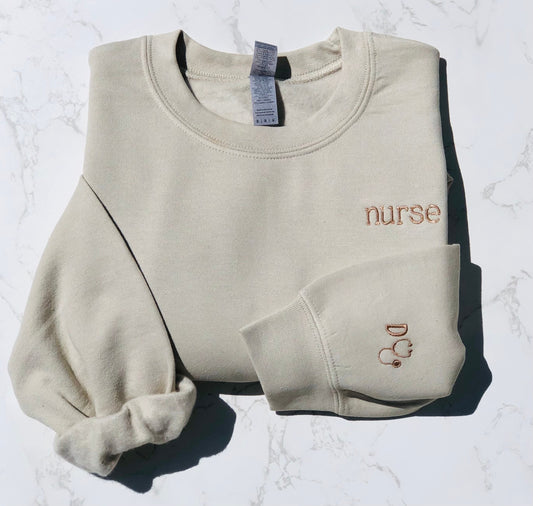 Embroidered Nurse Sweatshirt with Initials and Stethoscope