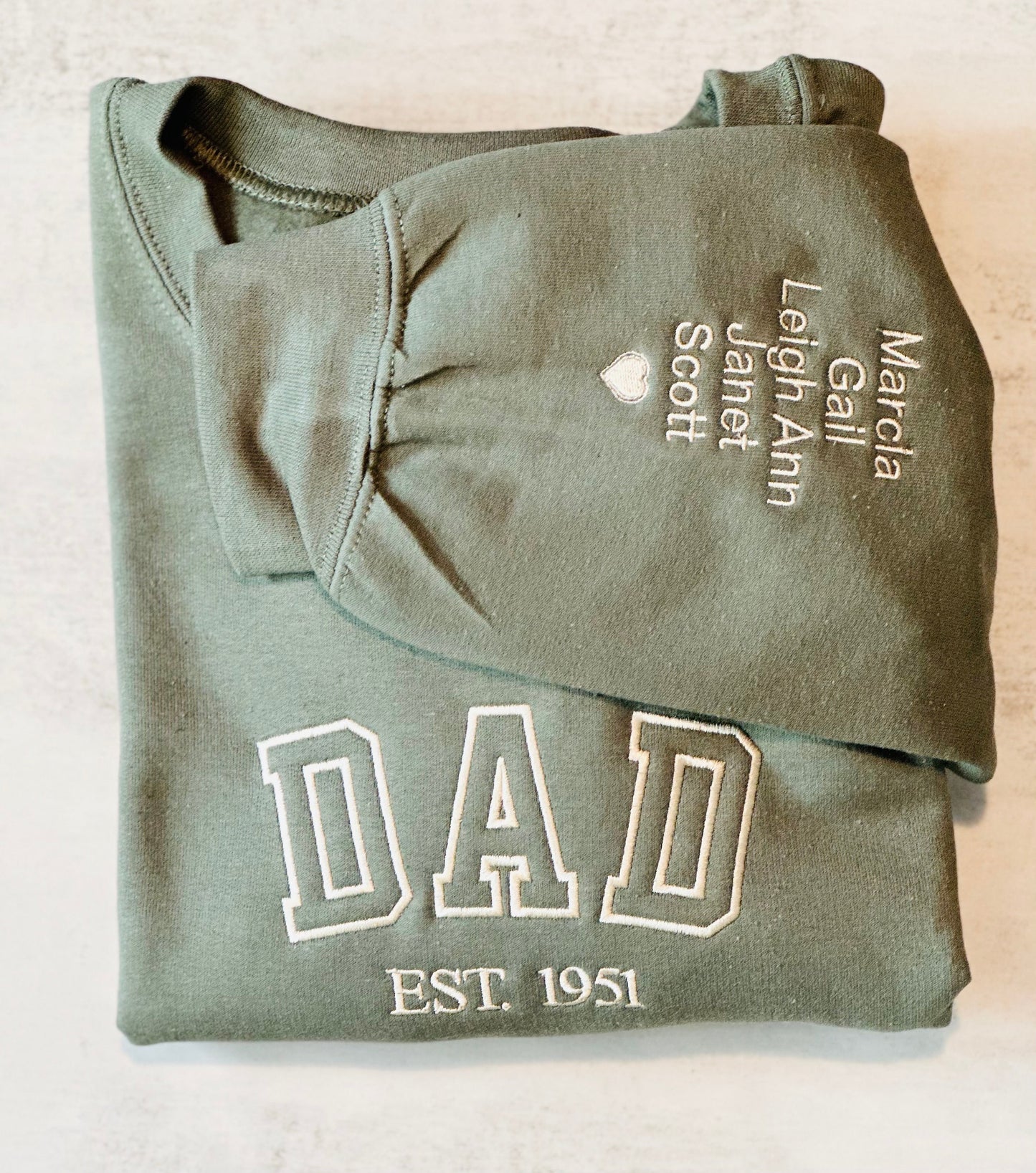 Dad Sweatshirt with Kids names on Sleeve