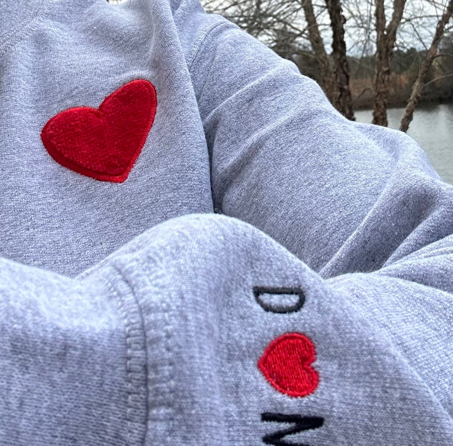Appliquéd Heart Embroidered Crewneck with Initials and Heart on Sleeve